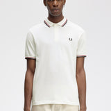 Fred Perry Twin Tipped Polo Shirt - Snow White/Burnt Red/Navy