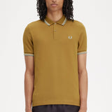 Fred Perry Twin Tipped Polo Shirt - Dark Caramel/Snow White/Silver Blue