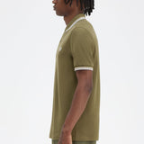 Fred Perry Twin Tipped Polo Shirt - Uniform Green/Snow White/Light Ice