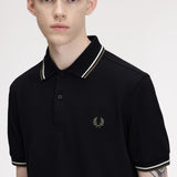 Fred Perry Twin Tipped Polo Shirt - Black/Ecru/LW Green