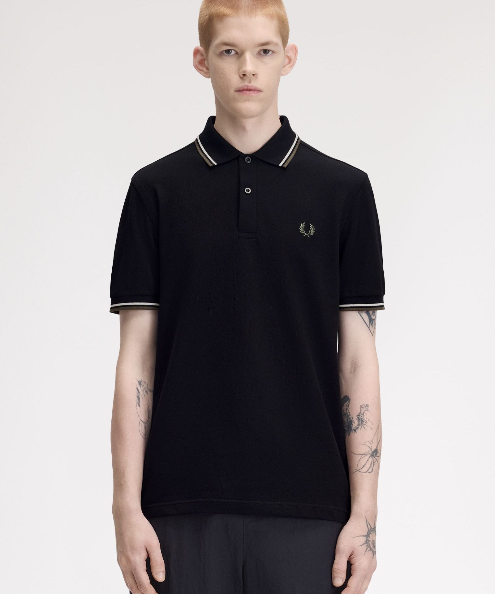Fred Perry Twin Tipped Polo Shirt - Black/Ecru/LW Green