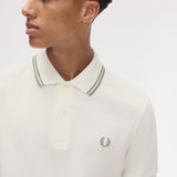 Fred Perry Twin Tipped Polo Shirt - Light Ecru/Olive Mint