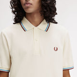 Fred Perry Twin Tipped Polo Shirt - Ecru/Court Blue/Bordeaux