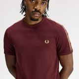 Fred Perry Contrast Tape Ringer T-Shirt - Oxblood/Champagne
