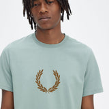 Fred Perry Flocked Laurel Wreath Tee - Silver Blue