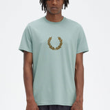 Fred Perry Flocked Laurel Wreath Tee - Silver Blue