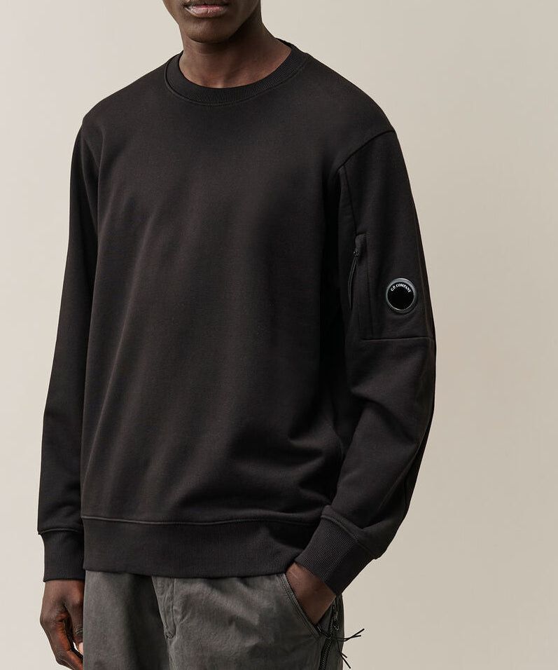 C.P. Company Diagonal Raised Fleece Lens Crewneck Sweatshirt - Black