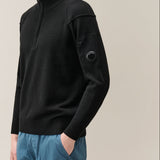 C.P. Company Lambswool Lens Half Zip Sweater - Black