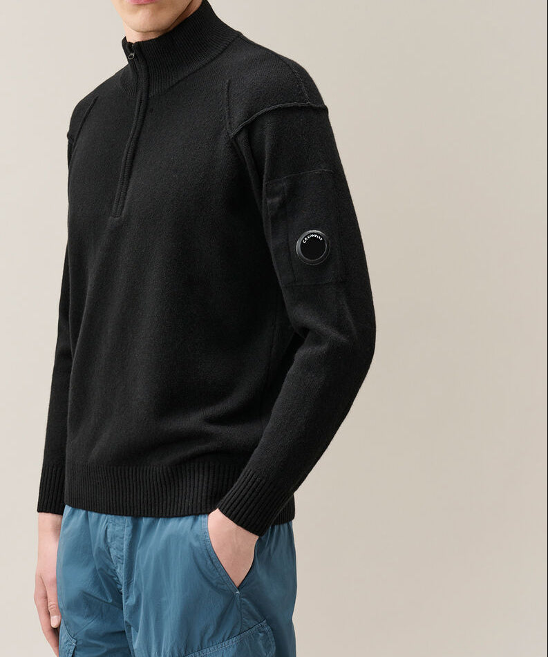 C.P. Company Lambswool Lens Half Zip Sweater - Black