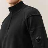 C.P. Company Lambswool Lens Half Zip Sweater - Black