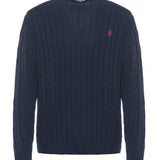 U.S. Polo Assn. Maglia Girocollo a Treccia in Cotone e Cashmere - Dark Navy