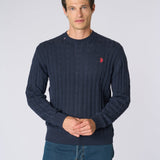 U.S. Polo Assn. Maglia Girocollo a Treccia in Cotone e Cashmere - Dark Navy