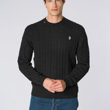 U.S. Polo Assn. Maglia Girocollo a Treccia in Cotone e Cashmere - Black