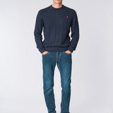 U.S. Polo Assn. Maglia Girocollo a Treccia in Cotone e Cashmere - Dark Navy