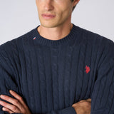 U.S. Polo Assn. Maglia Girocollo a Treccia in Cotone e Cashmere - Dark Navy