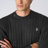 U.S. Polo Assn. Maglia Girocollo a Treccia in Cotone e Cashmere - Black
