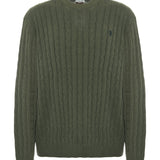 U.S. Polo Assn. Maglia Girocollo a Treccia in Cotone e Cashmere - Olive