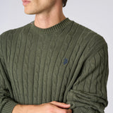 U.S. Polo Assn. Maglia Girocollo a Treccia in Cotone e Cashmere - Olive