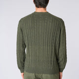 U.S. Polo Assn. Maglia Girocollo a Treccia in Cotone e Cashmere - Olive