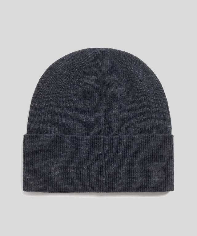 Lyle & Scott Lambswool Blend Ribbed Beanie - Dark Navy Marl