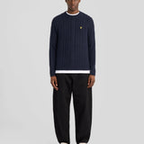 Lyle & Scott Cable Knit Crew Neck Jumper - Dark Navy Marl