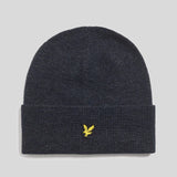 Lyle & Scott Lambswool Ribbed Beanie - Dark Navy Marl