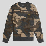 Lyle & Scott Brushed Camouflage Crew Neck Jumper - Black Steel