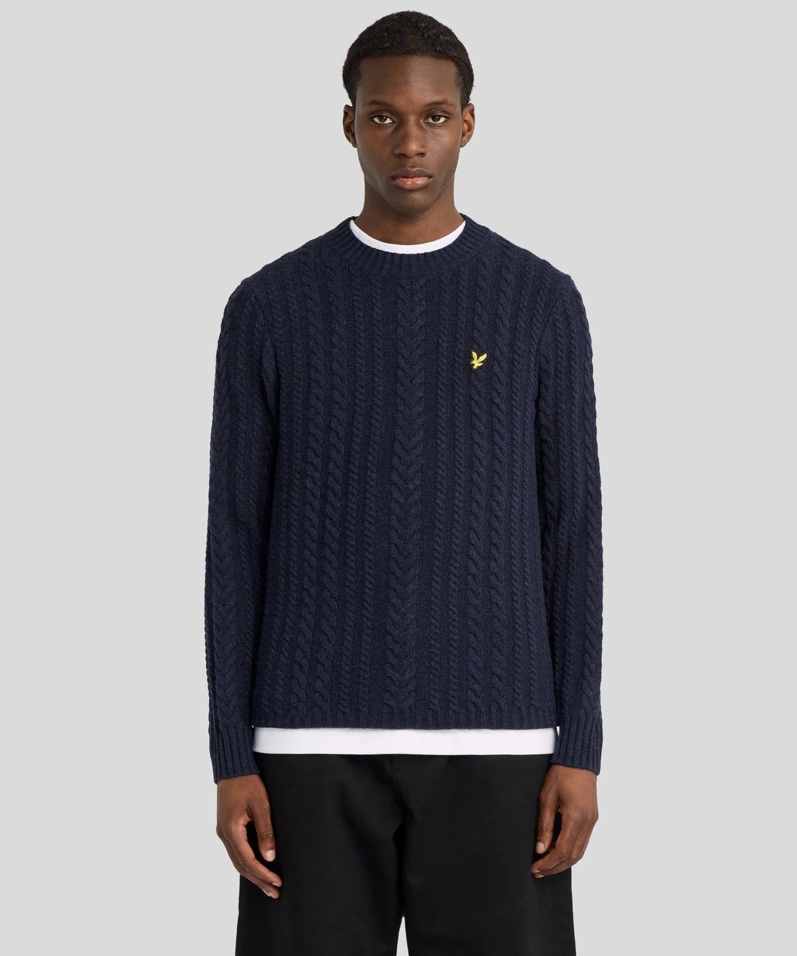 Lyle & Scott Cable Knit Crew Neck Jumper - Dark Navy Marl