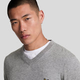 Lyle & Scott Cotton Merino V Neck Jumper - Mid Grey Marl