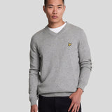 Lyle & Scott Cotton Merino V Neck Jumper - Mid Grey Marl
